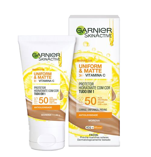 Novo protetor hidratante Uniform&Matte com Cor Tudo em 1 com Vitamina C Antioleosidade - Morena 40g